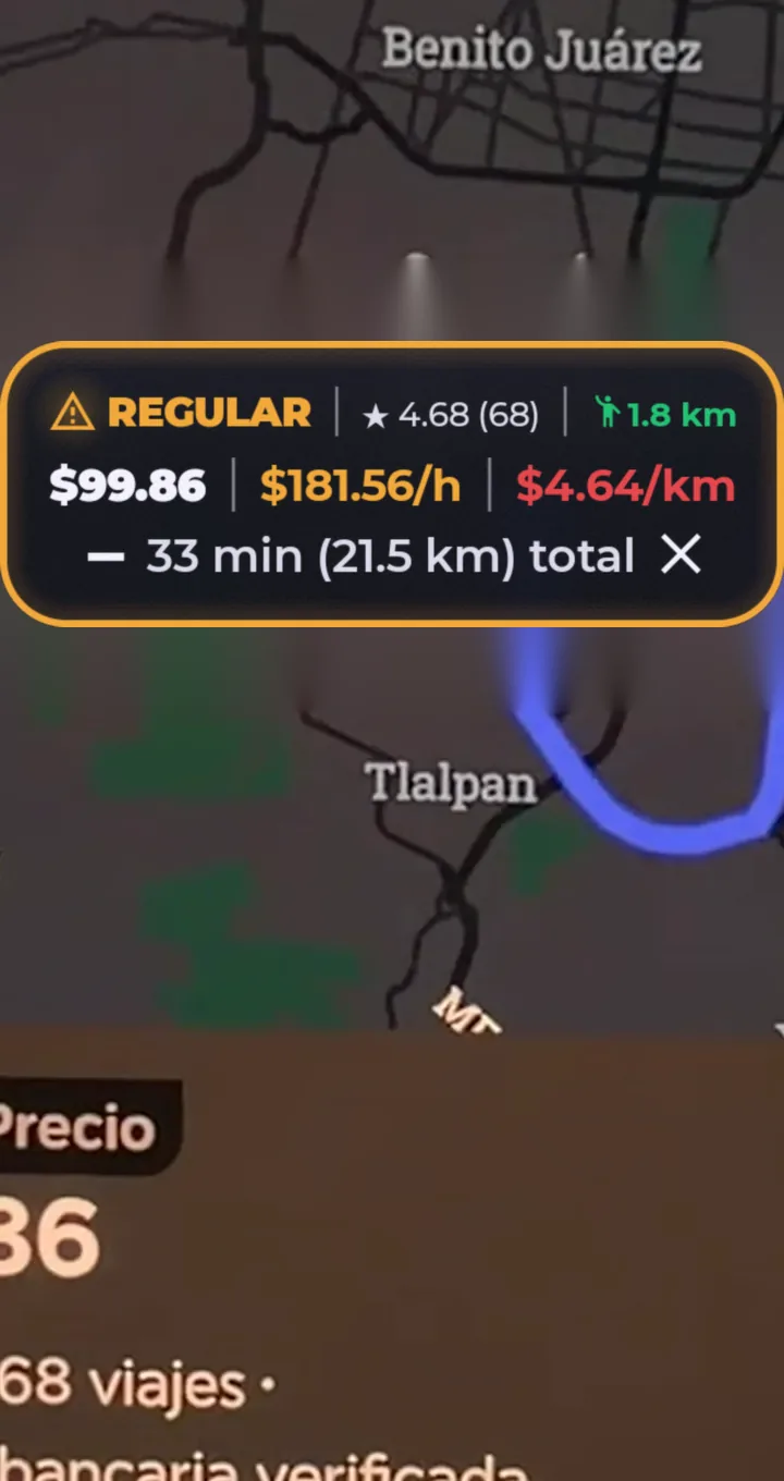 Tarjeta REGULAR sobre una oferta real de DiDi