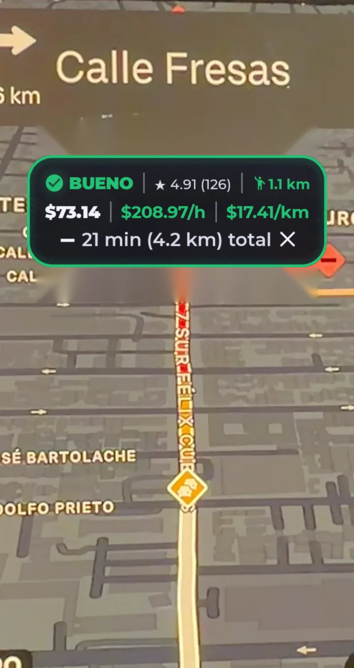 Tarjeta BUENO sobre una oferta real de Uber